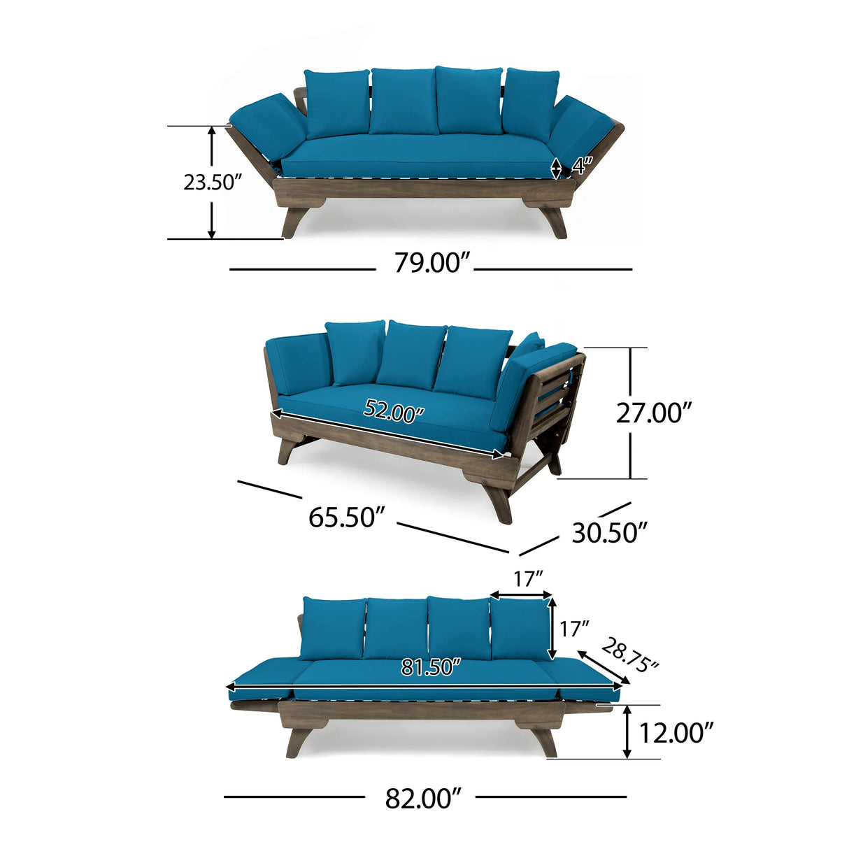 Outdoor Sofa With Wood Frame - Blue - Furniture Home Direct
