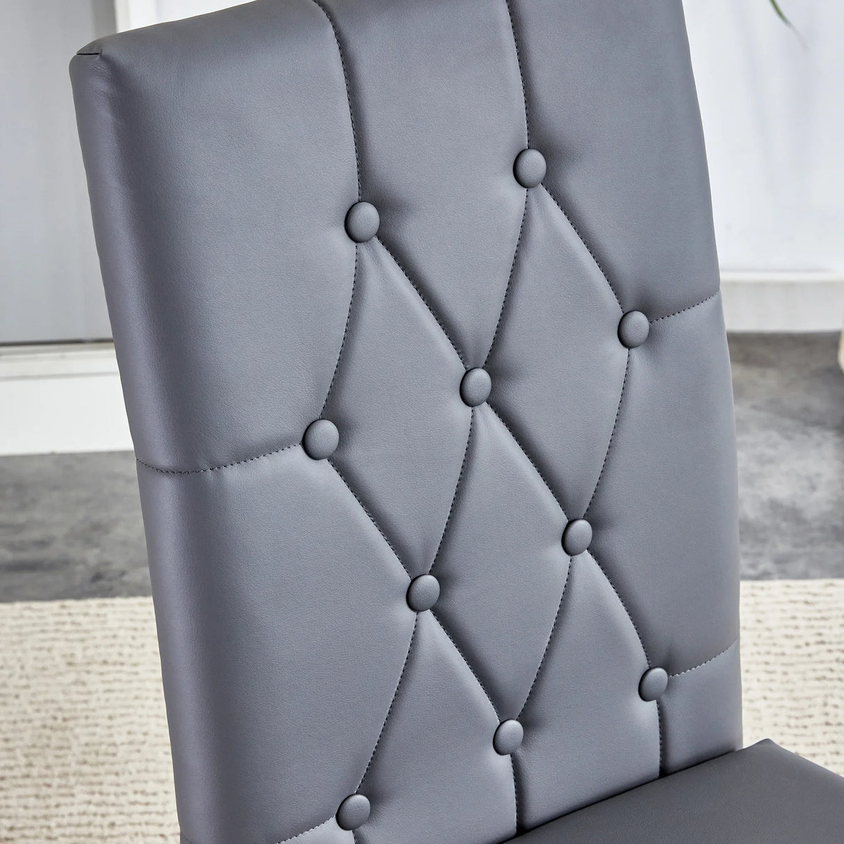 Dining Chairs Tufted Back Chrome Legs Charcoal Gray - Furniture Home Direct