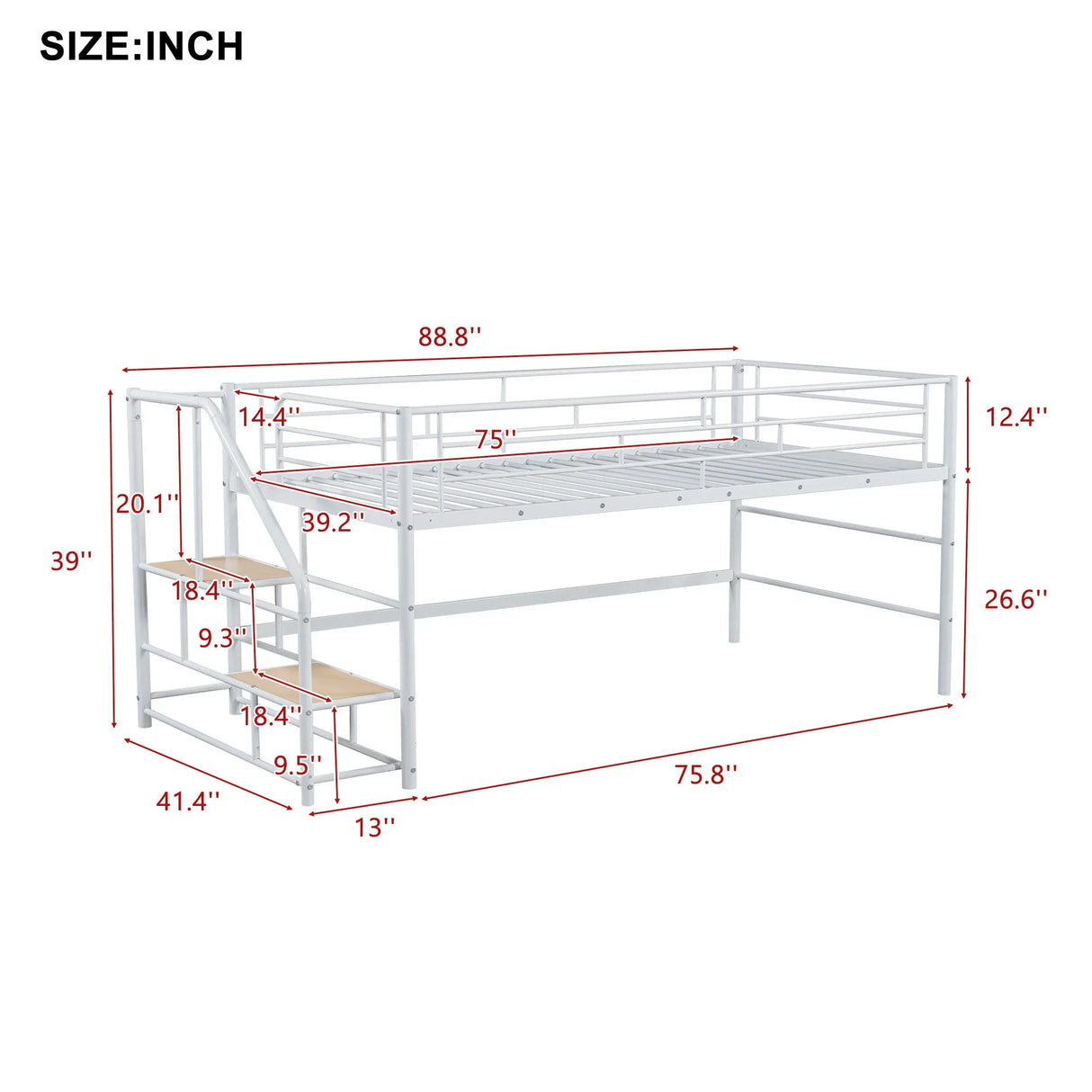 Loft Bed With Storage Stairs And Metal Frame - Furniture Home Direct