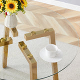 Dining Table Round Glass Top With Metal Base Finish Gold - Furniture Home Direct