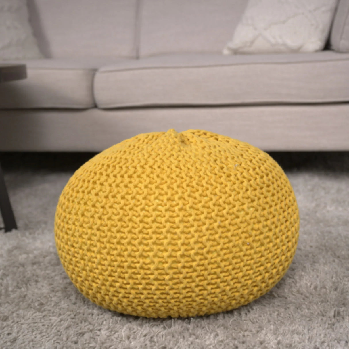 Bordeaux - Knitted Cotton Round Pouf, Versatile Ottoman And Floor Cushion - Furniture Home Direct