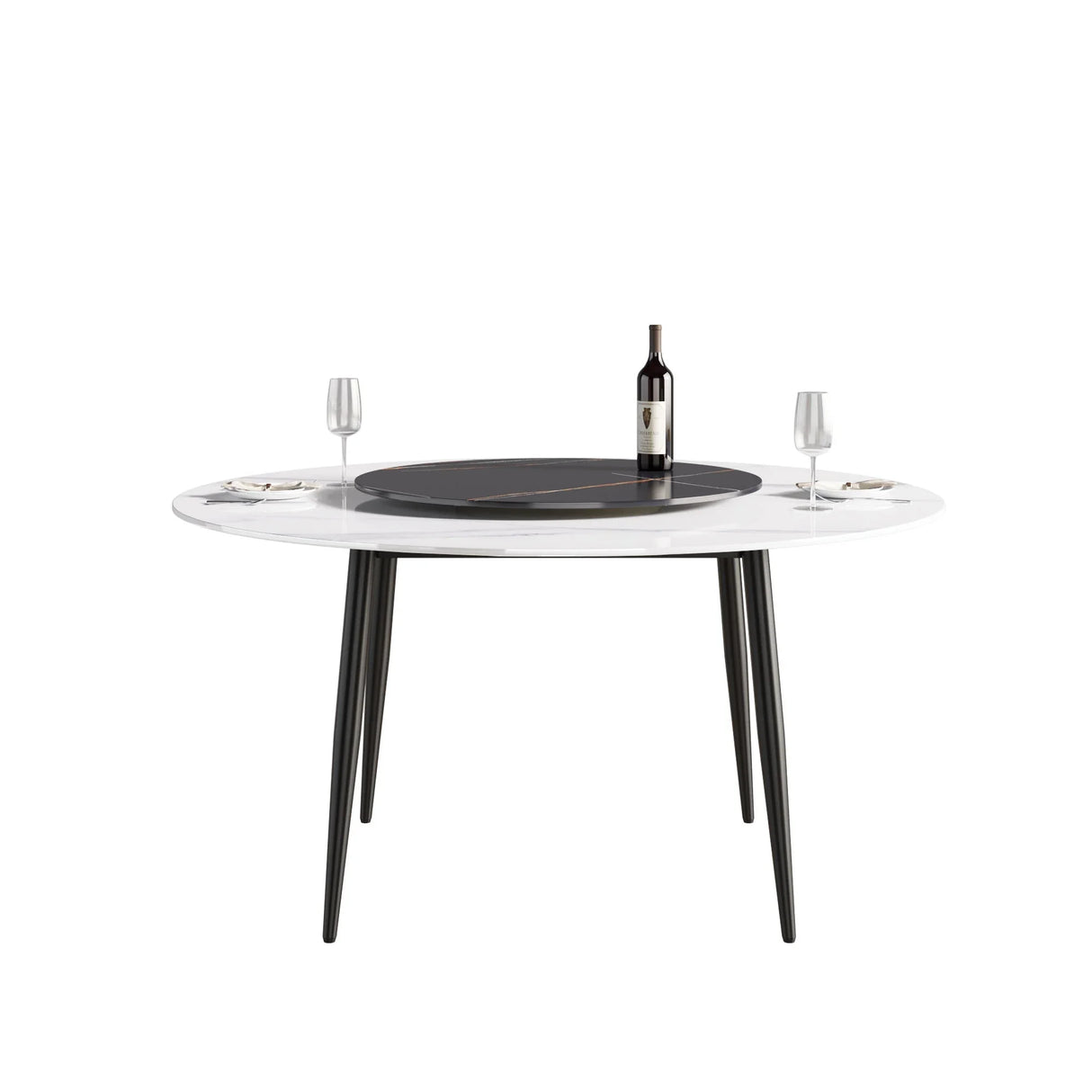 Modern Artificial Stone Round Dining Table, Can Accommodate 6 People Artificial Stone Turntable - Furniture Home Direct