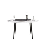Modern Artificial Stone Round Dining Table, Can Accommodate 6 People Artificial Stone Turntable - Furniture Home Direct