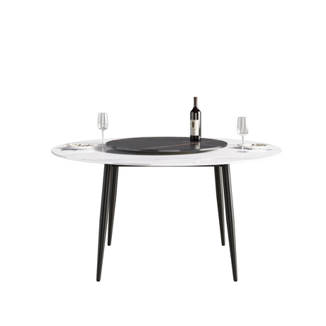 Modern Artificial Stone Round Dining Table, Can Accommodate 6 People Artificial Stone Turntable - Furniture Home Direct