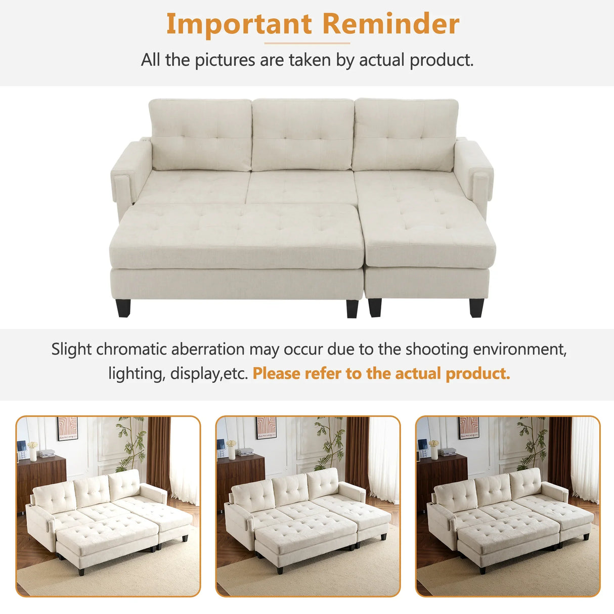 Sleeper Sectional Chenille L Shaped With Chaise Beige - Furniture Home Direct