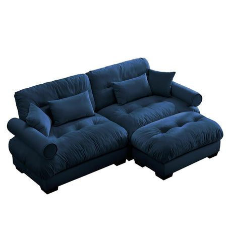 Modern Sectional Sofa With Ottoman, Round Bolster Armrests, Waist And Throw Pillows - Furniture Home Direct