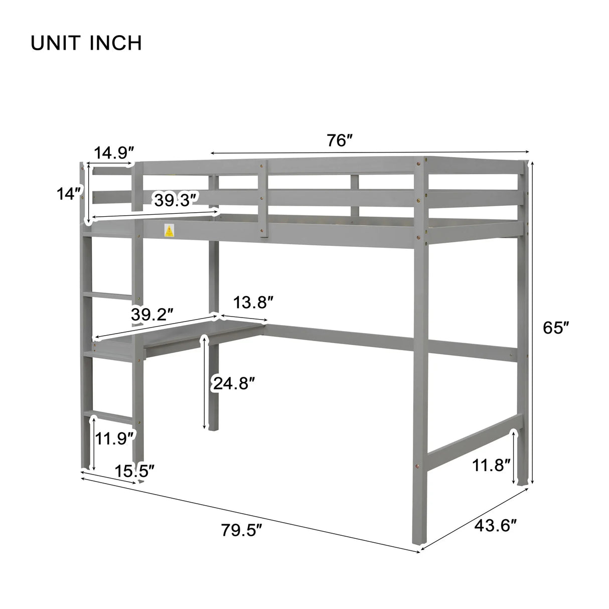 Loft Pine Wood Bed With Built-In Desk, Safety Guardrails, Ladder - Furniture Home Direct