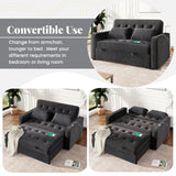 66.5" Upholstered Loveseat With Pull Out Bed, Two Throw Pillows, Dual USB Charging Port and Adjustable Backrest - Black - Furniture Home Direct