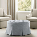 Skirted Tufted Round Ottoman With Button Top - Gray - Furniture Home Direct