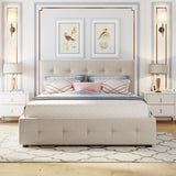 Upholstered Platform Bed With Classic Headboard And Drawers, No Box Spring Needed - Furniture Home Direct