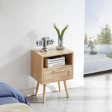15.75" Rattan End Table With Drawer And Solid Wood Legs, Modern Nightstand, Side Table For Living Room, Bedroom - Furniture Home Direct