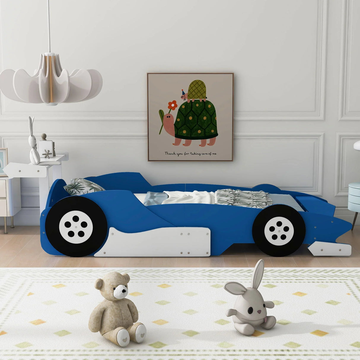 Race Car-Shaped Platform Bed With Wheels - Furniture Home Direct