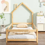 Wood Bed With House Shaped Headboard Floor Bed With Fences - Furniture Home Direct