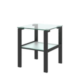 Glass Two Layer Tea Table, Small Round Table, Bedroom Corner Table, Living Room Side Table, Transparent (Set of 2) - Black - Furniture Home Direct