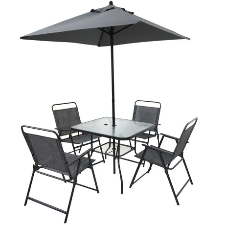 Outdoor Patio Dining Set For 4 People, Metal Patio Furniture Table And Chair Set With Umbrella - Black - Furniture Home Direct