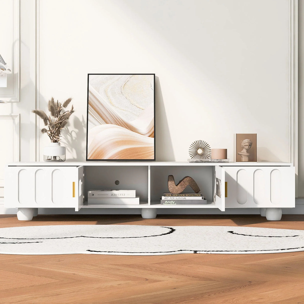 Modern TV Stand For TVs Up To 80", 2 Drawers And Cabinet - Furniture Home Direct