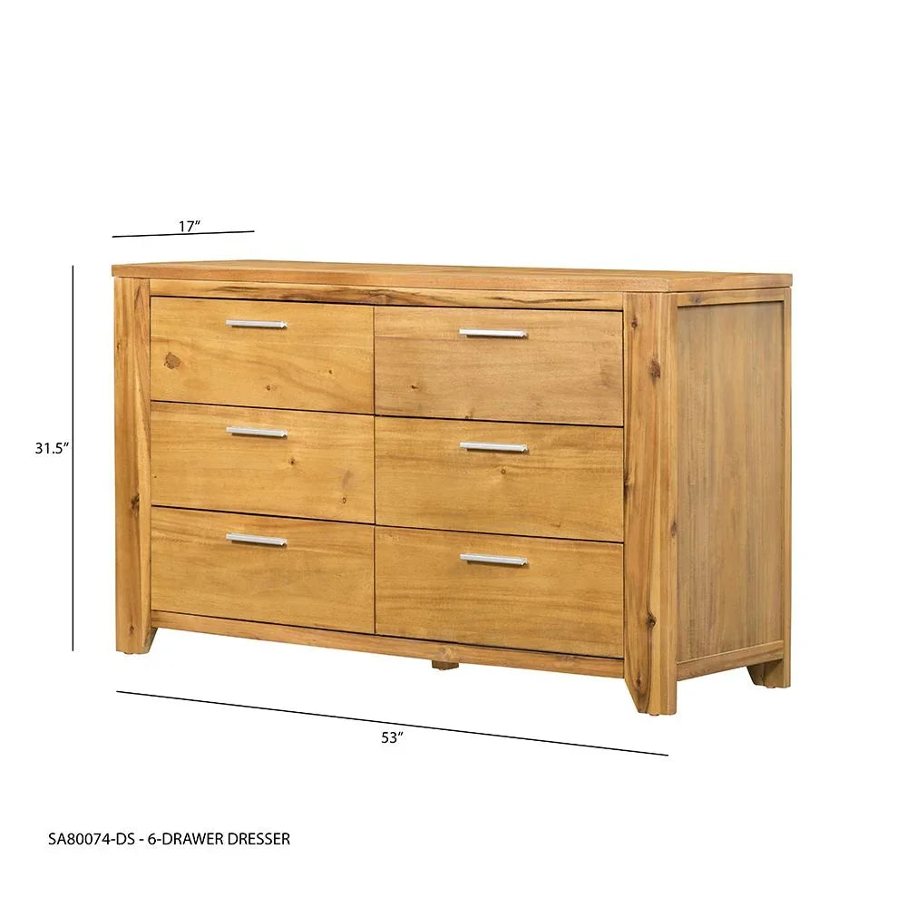 6 Drawer Dresser - Natural Wood / Brown - Furniture Home Direct