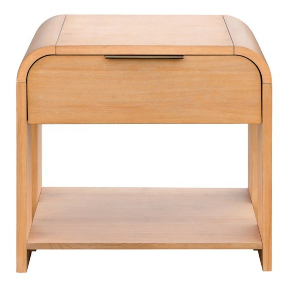 Modern 1 Drawer Waterfall Nightstand With Mid Century Design - Natural - Furniture Home Direct