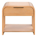 Modern 1 Drawer Waterfall Nightstand With Mid Century Design - Natural - Furniture Home Direct