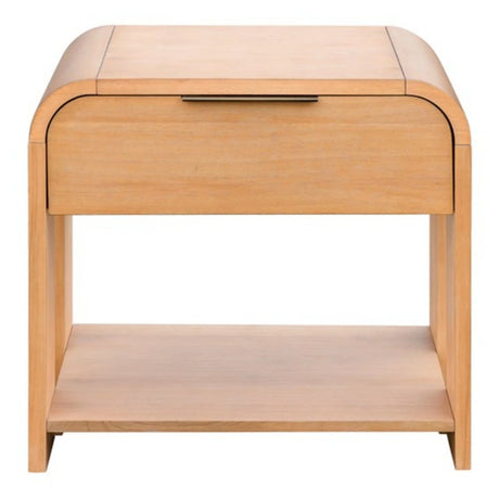 Modern 1 Drawer Waterfall Nightstand With Mid Century Design - Natural - Furniture Home Direct