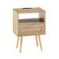 15.75" Rattan End Table With Power Outlet & USB Ports, Modern Nightstand With Drawer And Solid Wood Legs, Side Table For Living Room, Bedroom - Furniture Home Direct