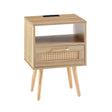 15.75" Rattan End Table With Power Outlet & USB Ports, Modern Nightstand With Drawer And Solid Wood Legs, Side Table For Living Room, Bedroom - Furniture Home Direct