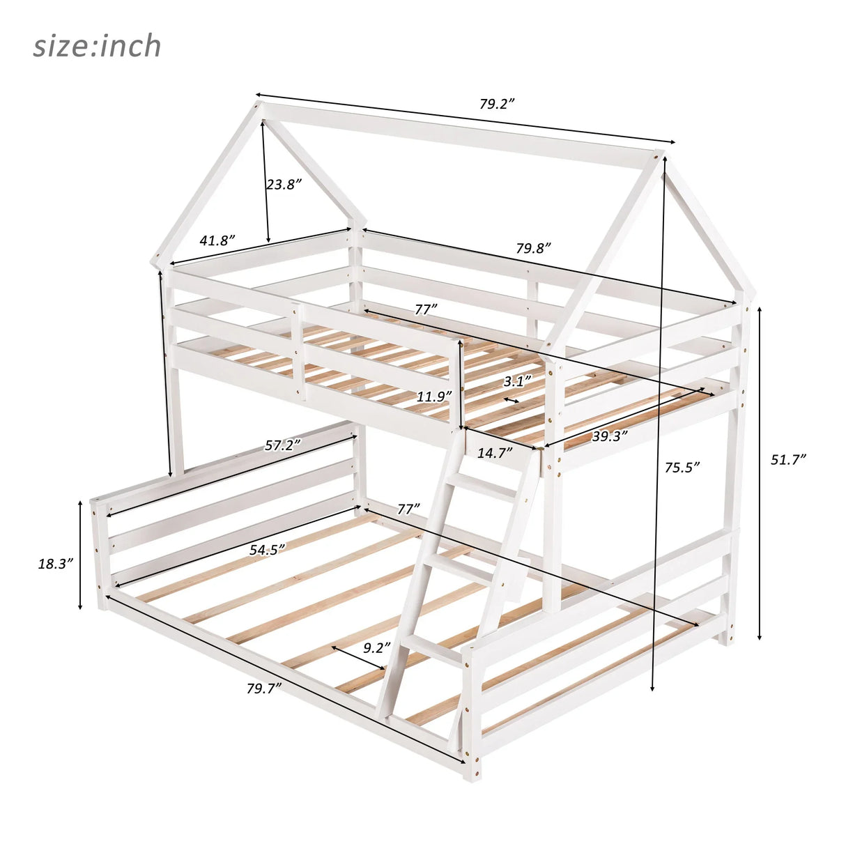 Twin Over Full House Bunk Bed With Built-In Ladder - Furniture Home Direct