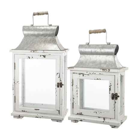 Wooden Candle Lantern Decorative, Hurricane Lantern Holder Decor For Indoor Outdoor, Home Garden Wedding - White - Furniture Home Direct