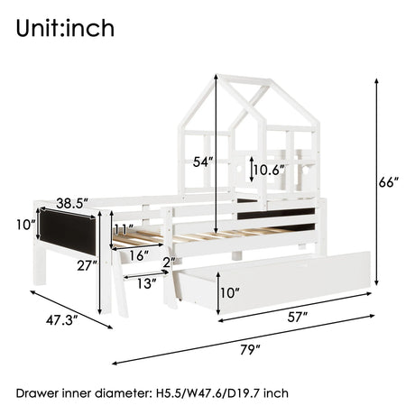 House Bed With Ladder And Storage Drawers Platform With Blackboard, No Box Spring - Furniture Home Direct