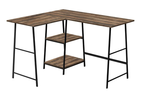 Computer Desk, Home Office, Corner, Storage Shelves, L-Shape, Work, Laptop, Contemporary, Modern - Brown - Furniture Home Direct