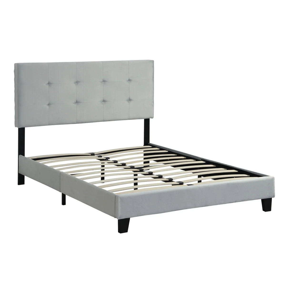 Queen Size Upholstered Platform Bed Frame With Pull Point Tufted Headboard, Strong Slat Support, Mattress Foundation, No Box Spring Needed - Gray - Furniture Home Direct