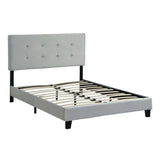 Queen Size Upholstered Platform Bed Frame With Pull Point Tufted Headboard, Strong Slat Support, Mattress Foundation, No Box Spring Needed - Gray - Furniture Home Direct