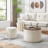 Classic 2 Piece Round Storage Ottoman Set With Drum Shaped Stool - Furniture Home Direct