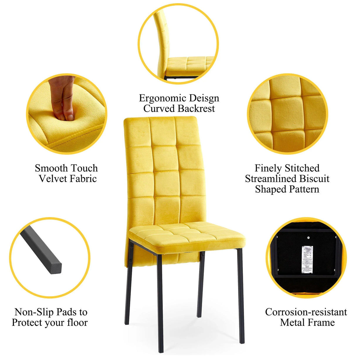 Velvet High Back Nordic Dining Chair Modern Fabric Chair With Black Legs (Set of 2) - Furniture Home Direct