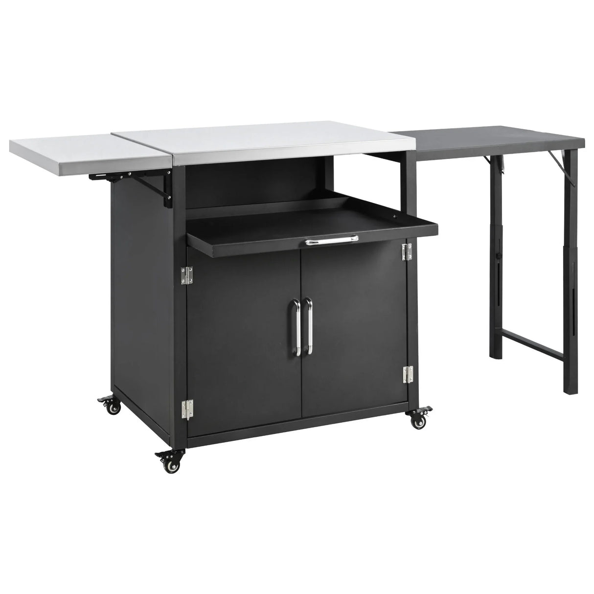 Versatile Outdoor Cabinet With Folding & Expandable Work Surfaces, Ample Storage Space, And Lockable Wheels - Matte Black - Furniture Home Direct