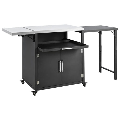 Versatile Outdoor Cabinet With Folding & Expandable Work Surfaces, Ample Storage Space, And Lockable Wheels - Matte Black - Furniture Home Direct