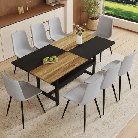 Dining Set With Wooden Table And Eight Chairs Light Gray - Furniture Home Direct