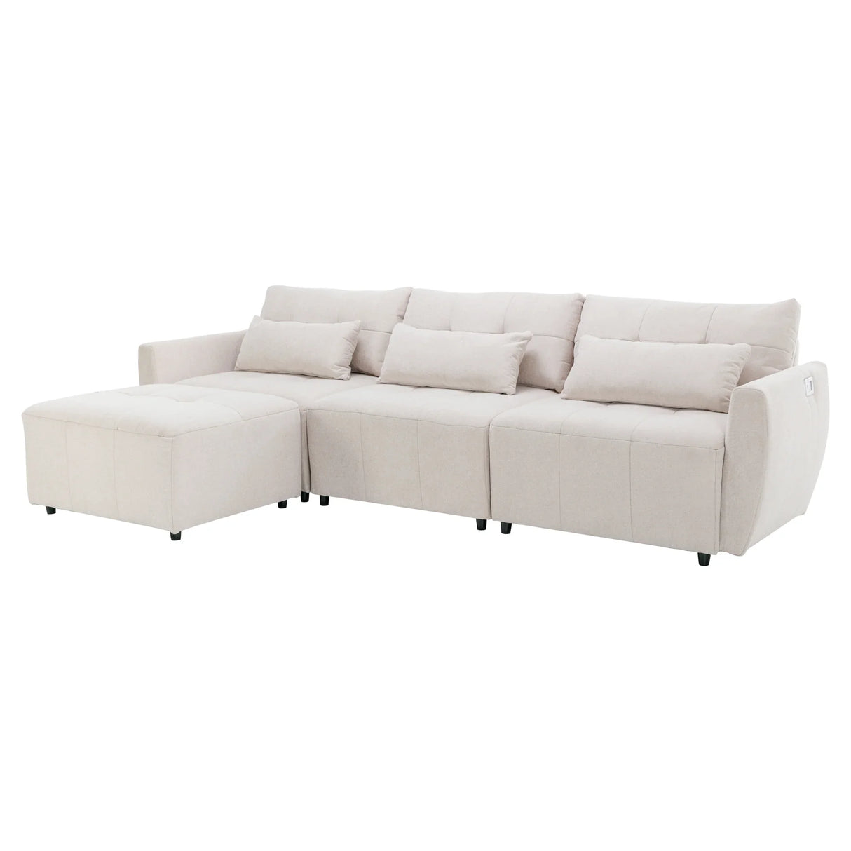 113.3 Modular Sectional With Ottoman And USB C Ports Beige - Furniture Home Direct