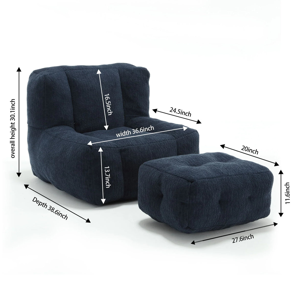 Modern Indoor Fluffy Bean Bag Chair With Memory Foam And Ottoman, Super Soft - Furniture Home Direct
