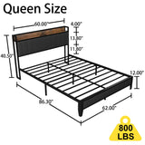 Bed With Charging Station, American Design Upholstered Headboard, Metal Platform - Furniture Home Direct