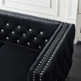 Wide Sofa With Jeweled Buttons Square Arm, 2 Pillows - Furniture Home Direct