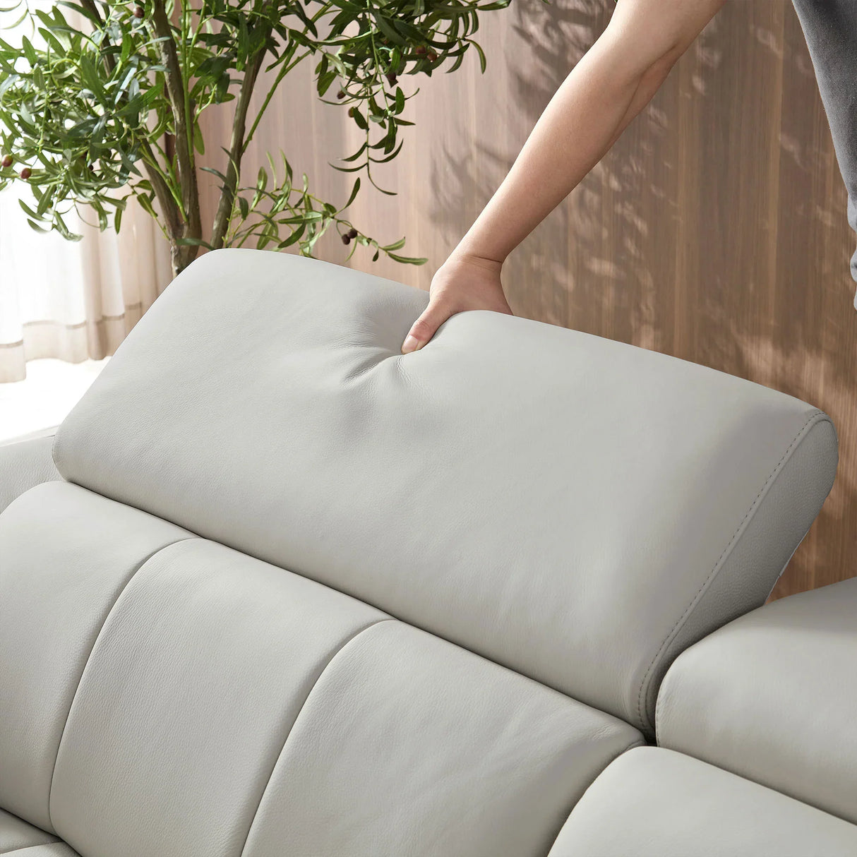 Genuine Leather Power Reclining Sectional - Light Gray - Furniture Home Direct