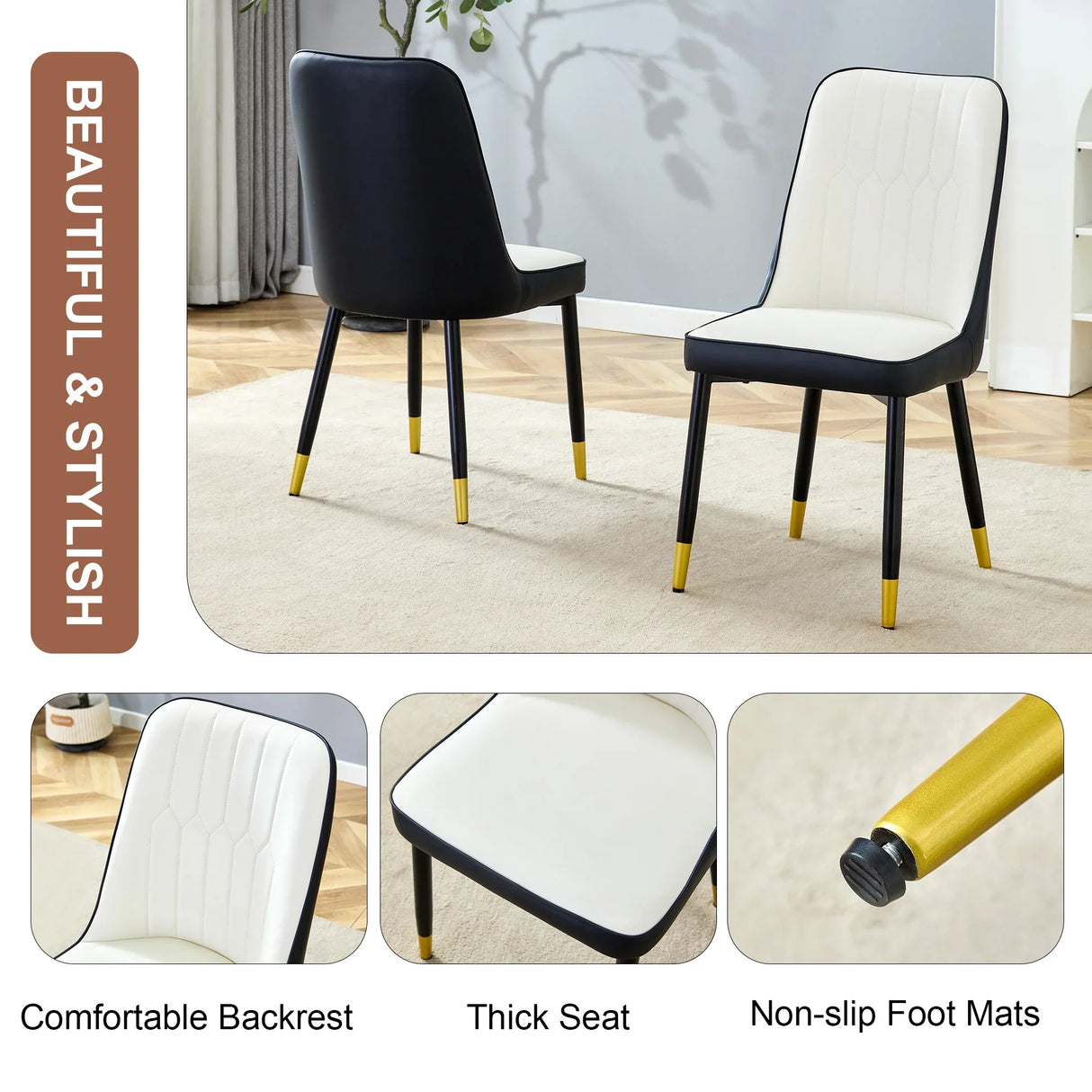 Dining Chairs Modern Two Tone Set of 4 White and Black - Furniture Home Direct