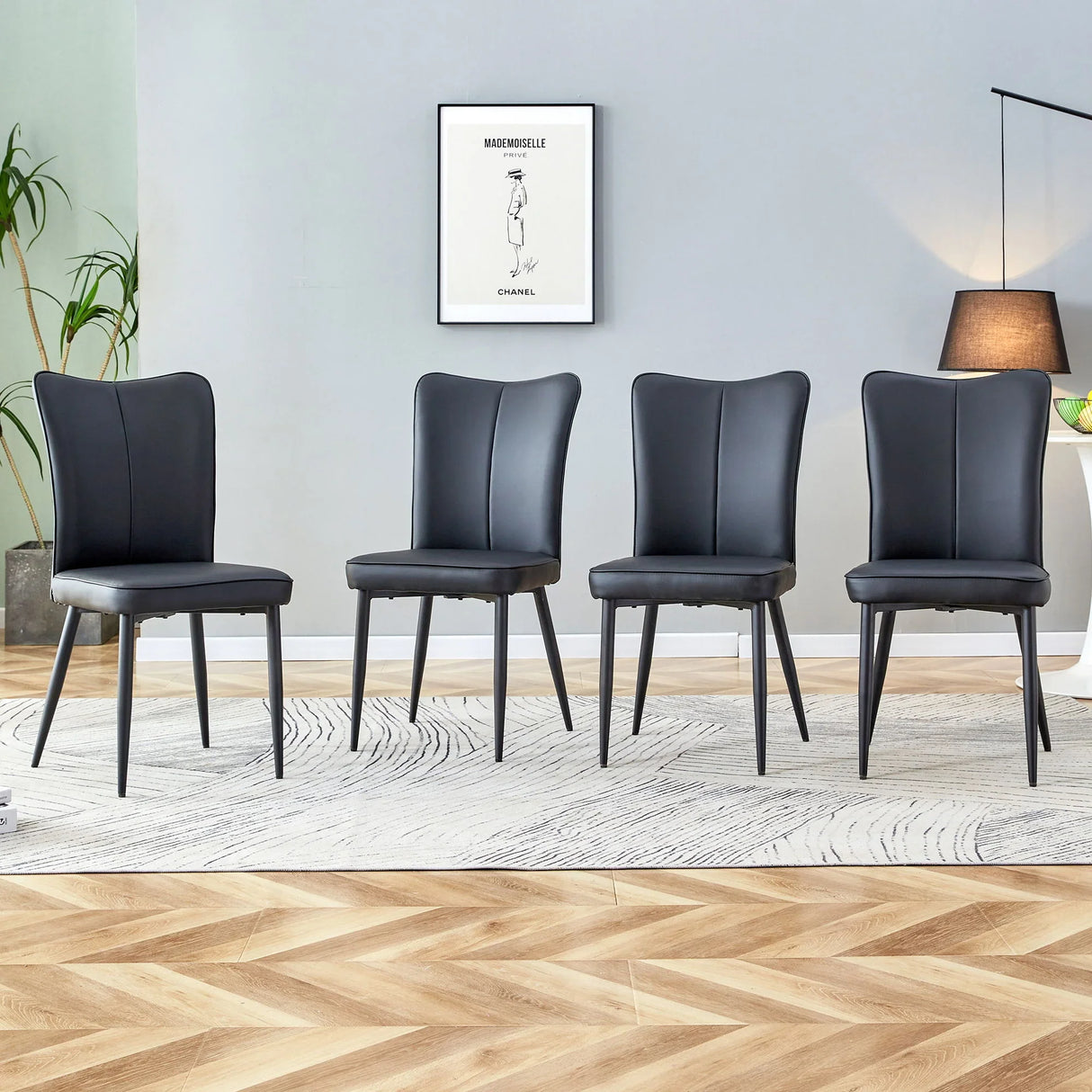 Modern Chair Set 4 Pieces With Vertical Backrest Design For Kitchen And Living Rooms - Black - Furniture Home Direct
