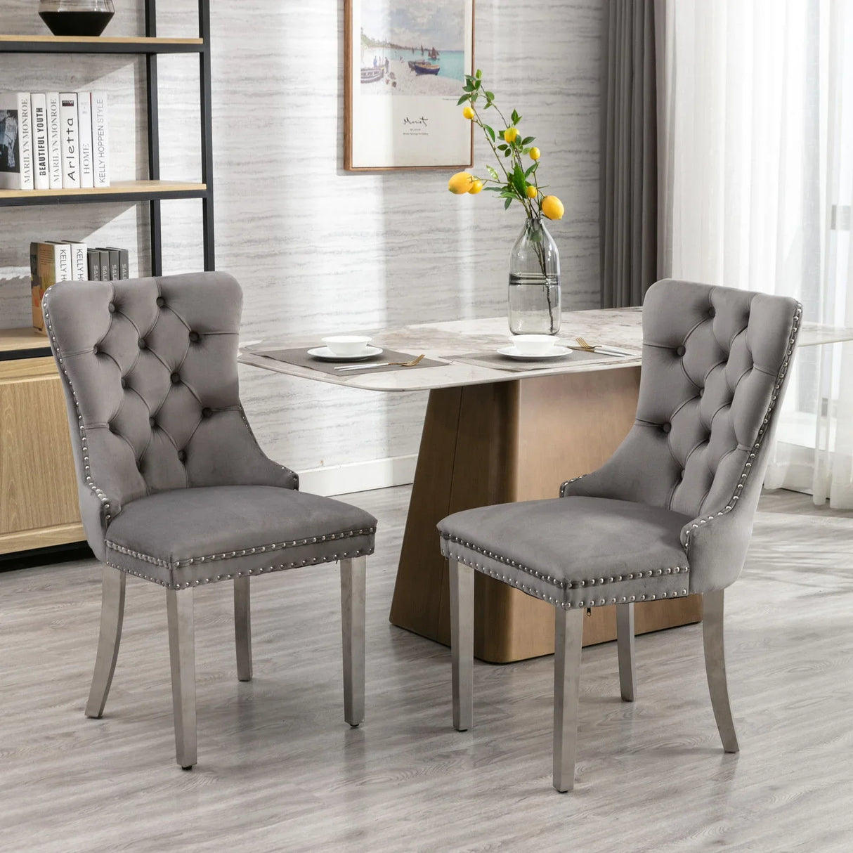 Nikki - Modern, High-End Tufted Solid Wood Contemporary Velvet Upholstered Dining Chair With Chrome Stainless Steel Plating Legs, Nailhead Trim (Set of 2) - Furniture Home Direct