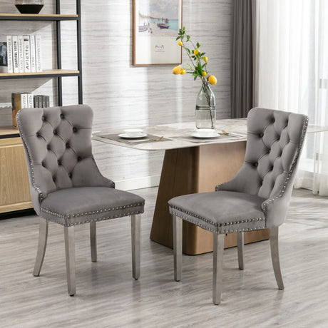 Nikki - Modern, High-End Tufted Solid Wood Contemporary Velvet Upholstered Dining Chair With Chrome Stainless Steel Plating Legs, Nailhead Trim (Set of 2) - Furniture Home Direct