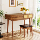 Classic Wood Makeup Vanity Set With Flip-Top Mirror And Stool, Dressing Table With Three Drawers And Storage Space - Furniture Home Direct