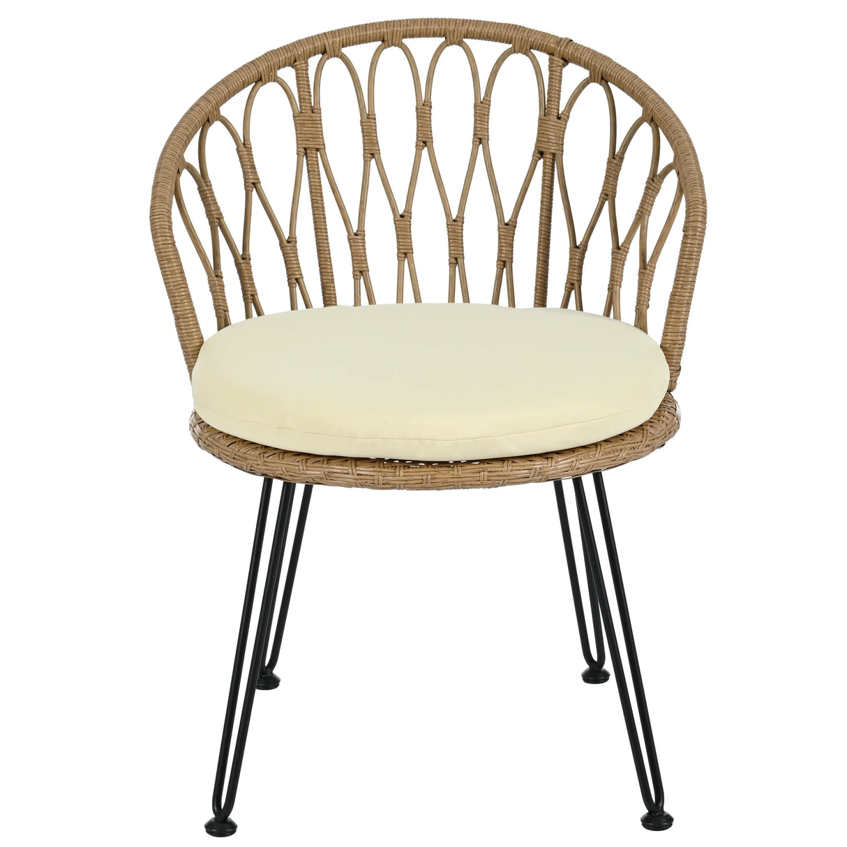 Outdoor Rattan Bistro Set With Glass Top Cushions Beige - Furniture Home Direct