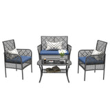 4 Pieces Rattan Wicker Chairs With Tempered Glass Table And Cushions - Furniture Home Direct