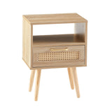 15.75" Rattan End Table With Drawer And Solid Wood Legs, Modern Nightstand, Side Table For Living Room, Bedroom - Furniture Home Direct